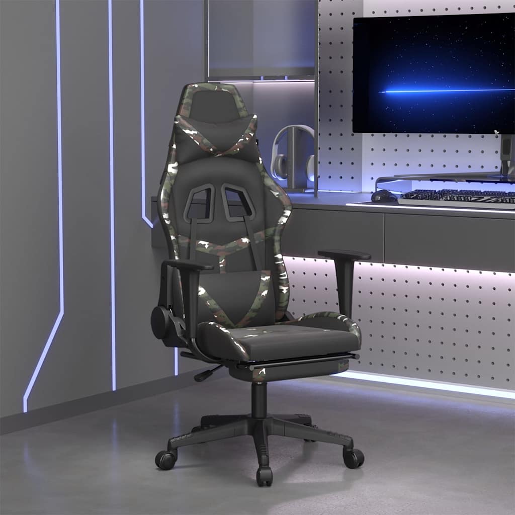 Vidaxl gamestoel met voetensteun kunstleer zwart en camouflage
