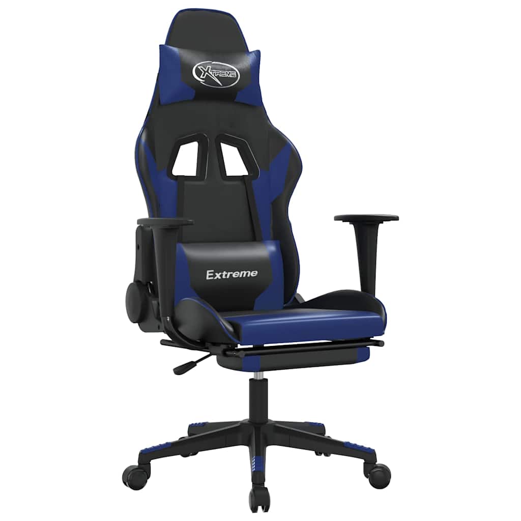 Vidaxl gamestoel met voetensteun kunstleer zwart en blauw