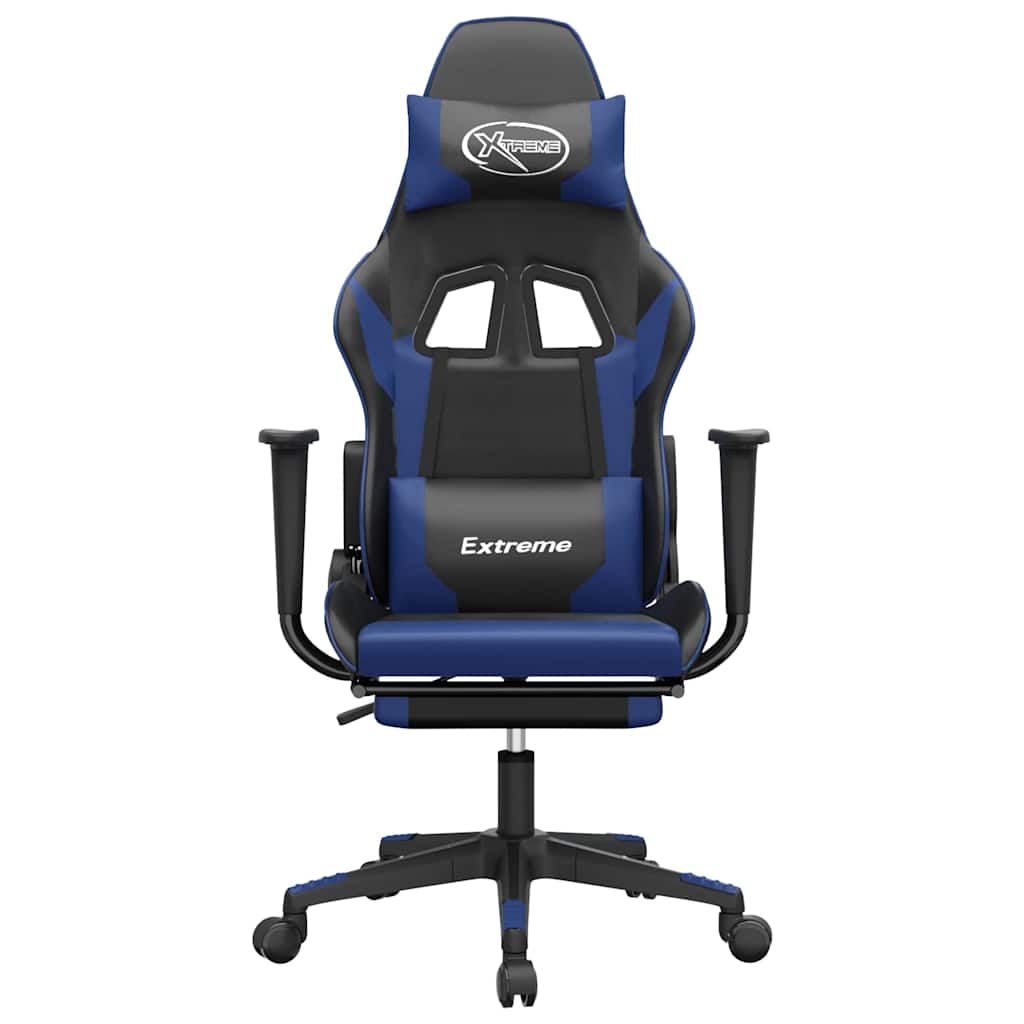 Vidaxl gamestoel met voetensteun kunstleer zwart en blauw