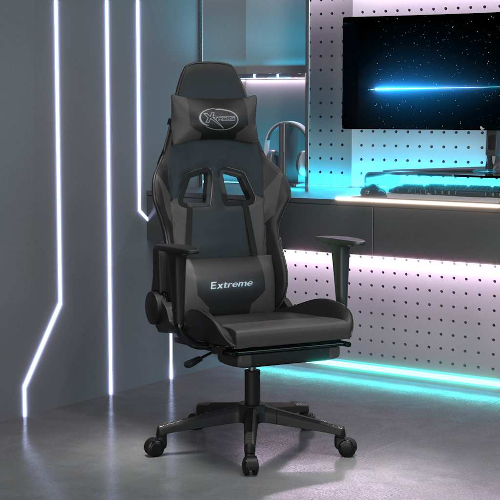 Vidaxl gamestoel met voetensteun kunstleer zwart en grijs