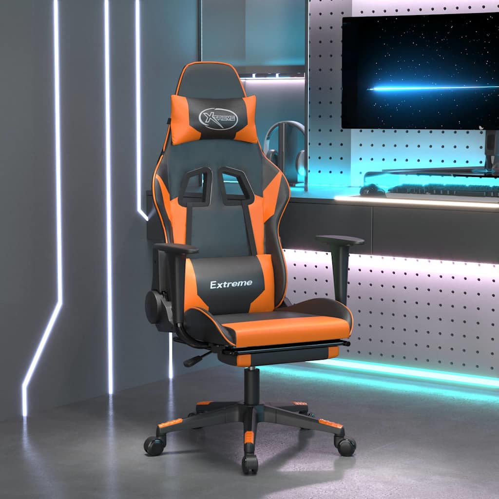 Vidaxl gamestoel met voetensteun kunstleer zwart en oranje
