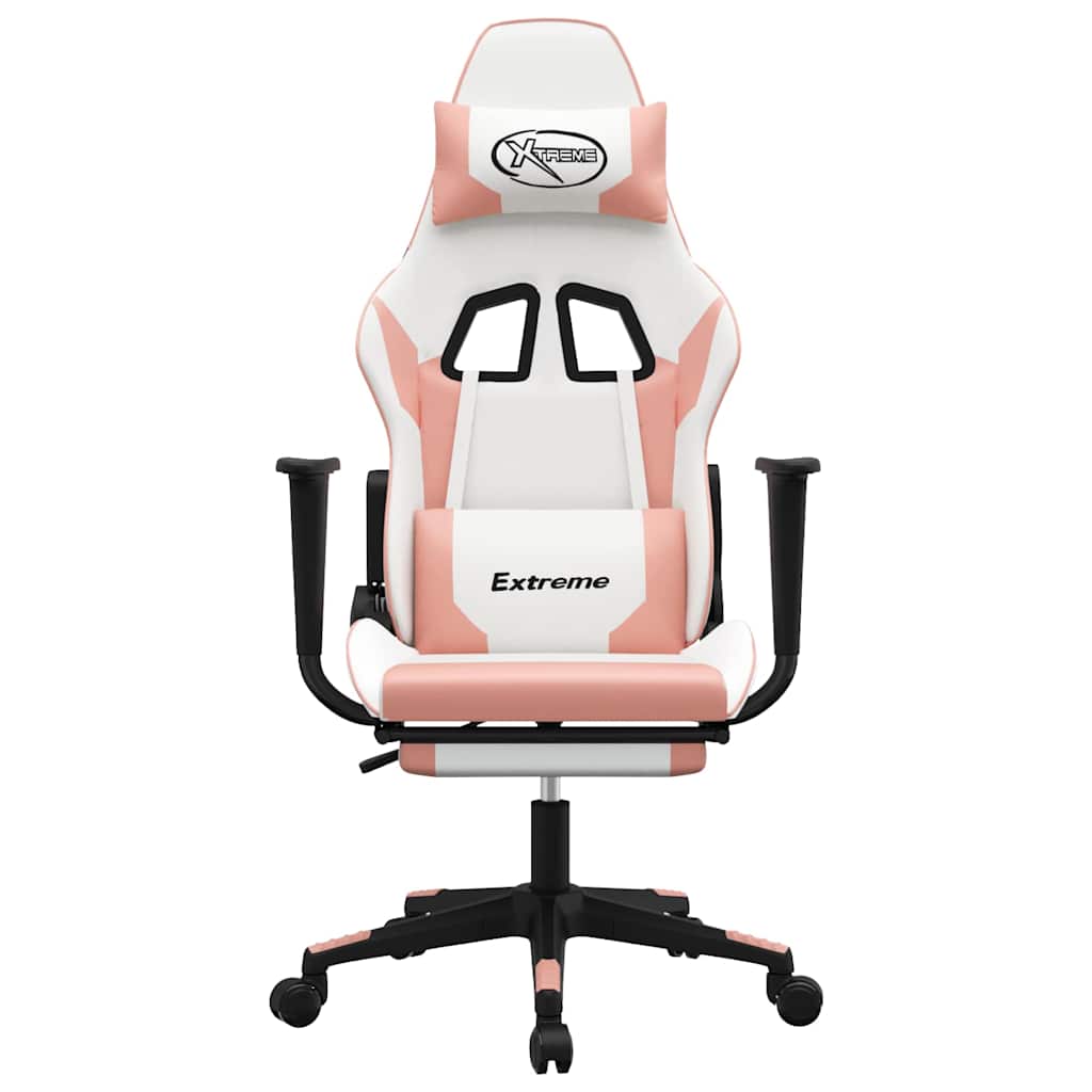 Vidaxl gamestoel met voetensteun kunstleer wit en roze