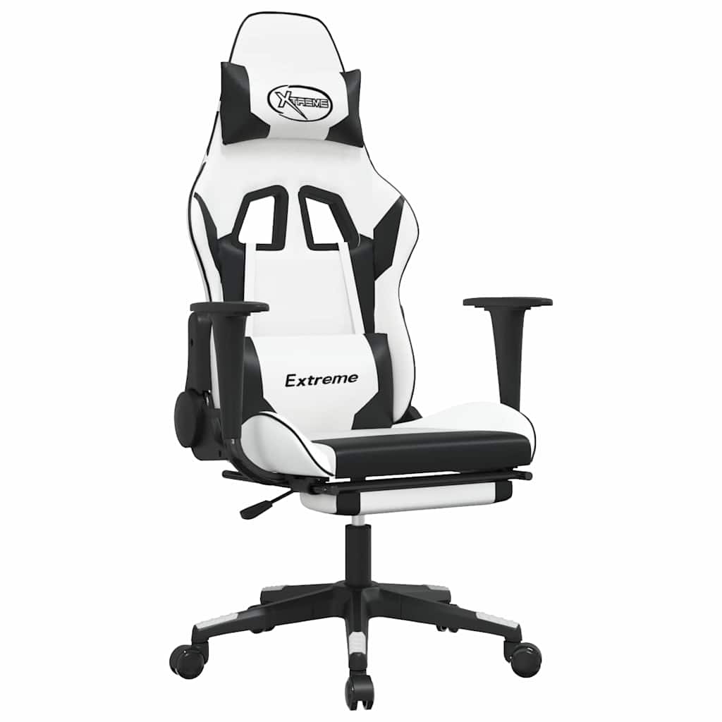 Vidaxl gamestoel met voetensteun kunstleer wit en zwart