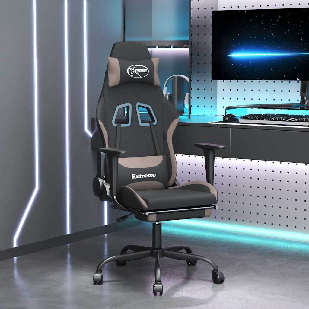 Vidaxl gamestoel met voetensteun stof zwart en taupe