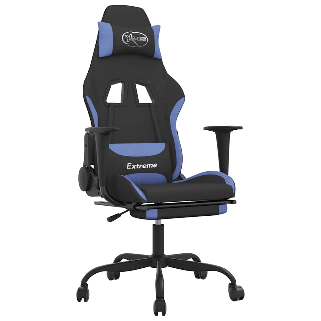 Vidaxl gamestoel met voetensteun stof zwart en blauw