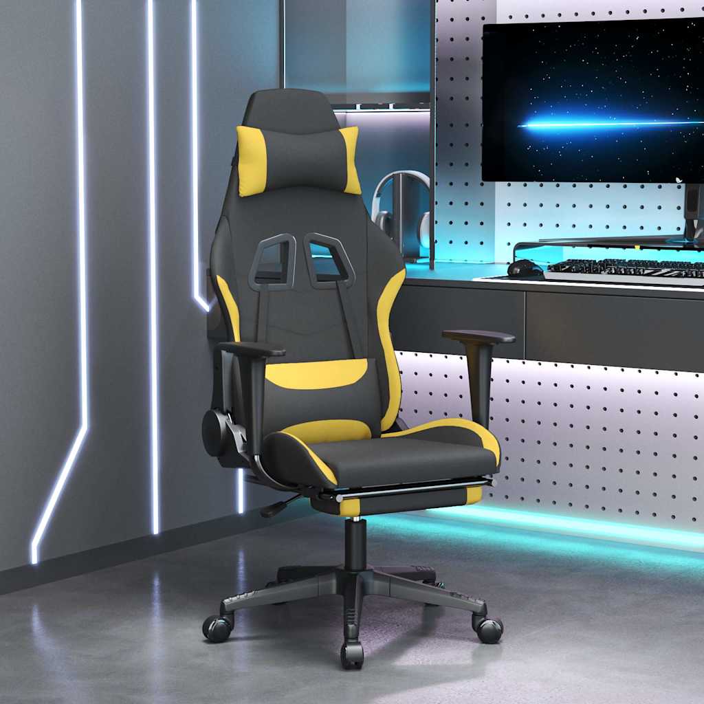 Vidaxl gamestoel met voetensteun stof zwart en geel