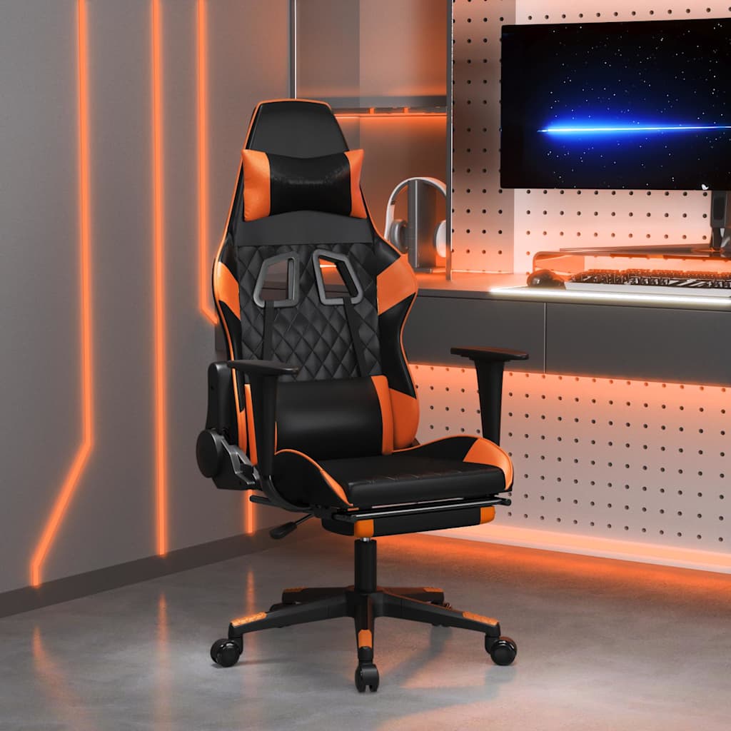 Vidaxl gamestoel met voetensteun kunstleer zwart en oranje