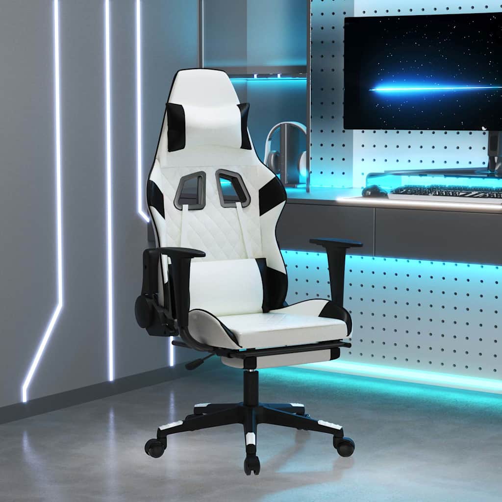 Vidaxl gamestoel met voetensteun kunstleer wit en zwart