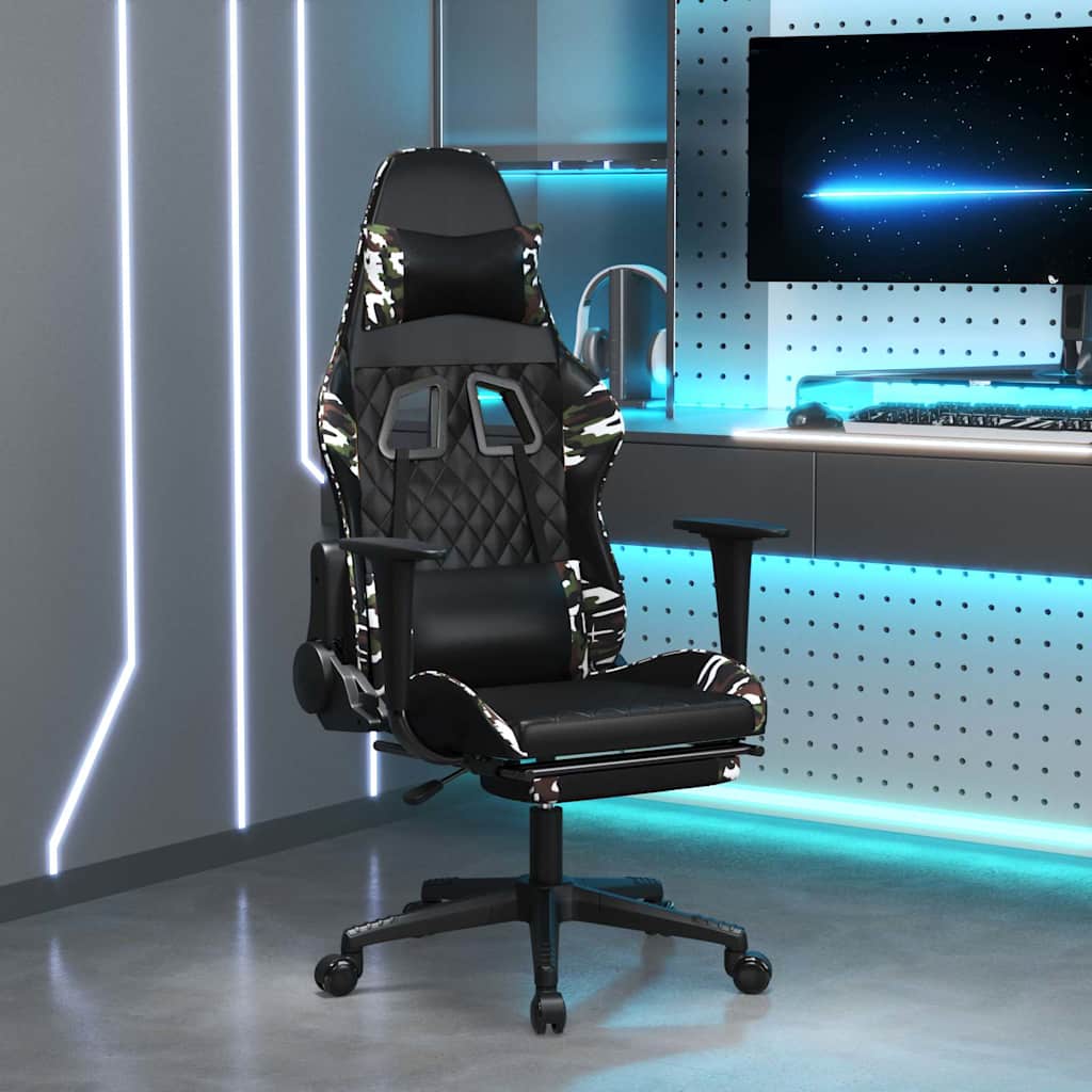Vidaxl gamestoel met voetensteun kunstleer zwart en camouflage