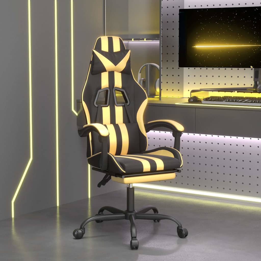 Vidaxl gamestoel met voetensteun kunstleer zwart en goudkleurig