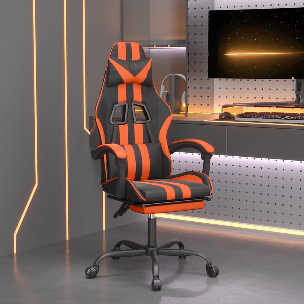 Vidaxl gamestoel met voetensteun kunstleer zwart en oranje