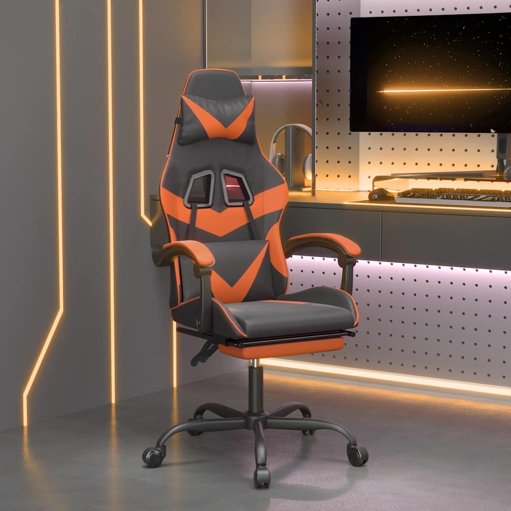Vidaxl gamestoel met voetensteun kunstleer zwart en oranje