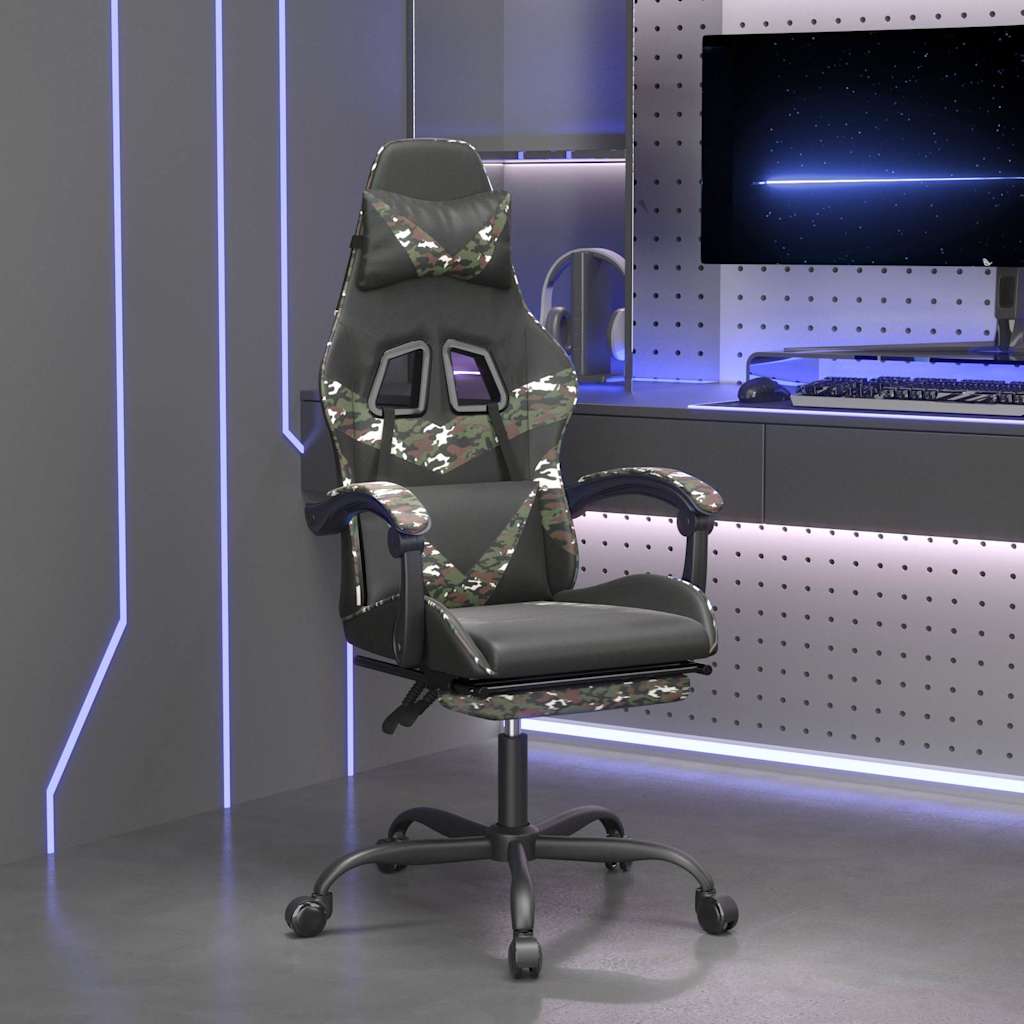 Vidaxl gamestoel met voetensteun kunstleer zwart en camouflage