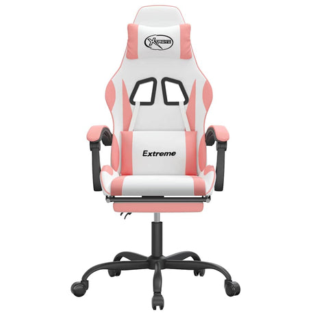Vidaxl gamestoel met voetensteun kunstleer wit en roze