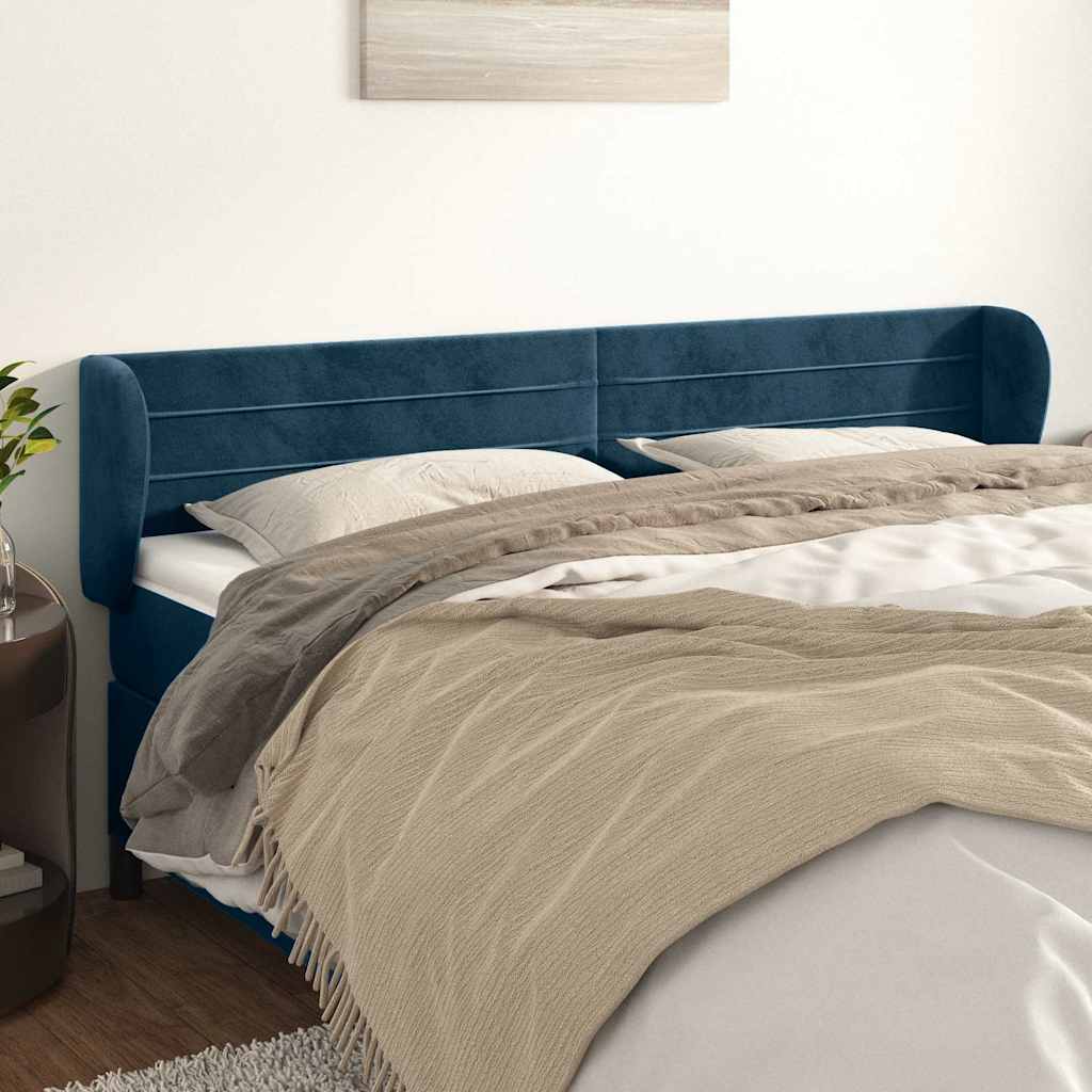 Vidaxl hoofdbord met randen 163x23x78 88 cm fluweel donkerblauw