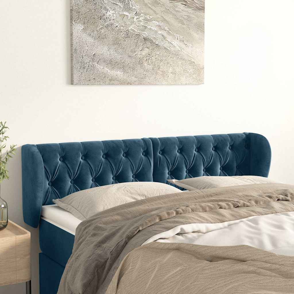 Vidaxl hoofdbord met randen 147x23x78 88 cm fluweel donkerblauw