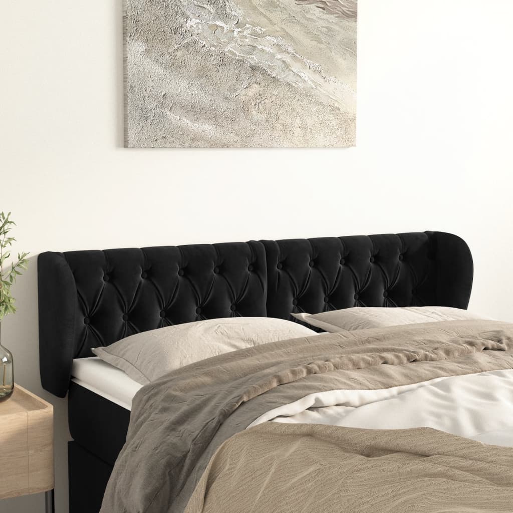 Vidaxl hoofdbord met randen 163x23x78 88 cm fluweel zwart
