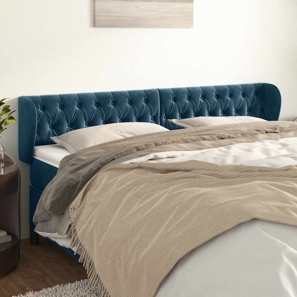 Vidaxl hoofdbord met randen 203x23x78 88 cm fluweel donkerblauw