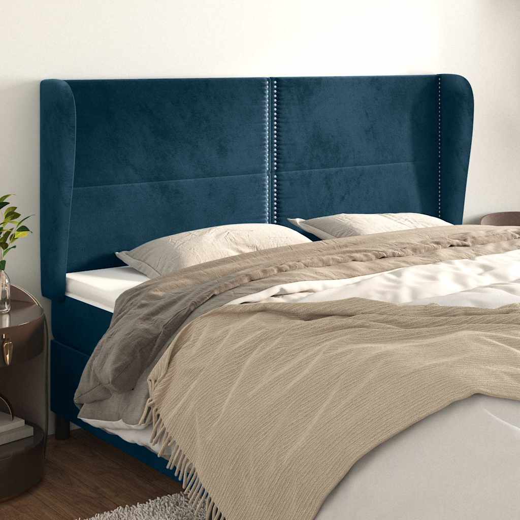 Vidaxl hoofdbord met randen 203x23x118 128 cm fluweel donkerblauw