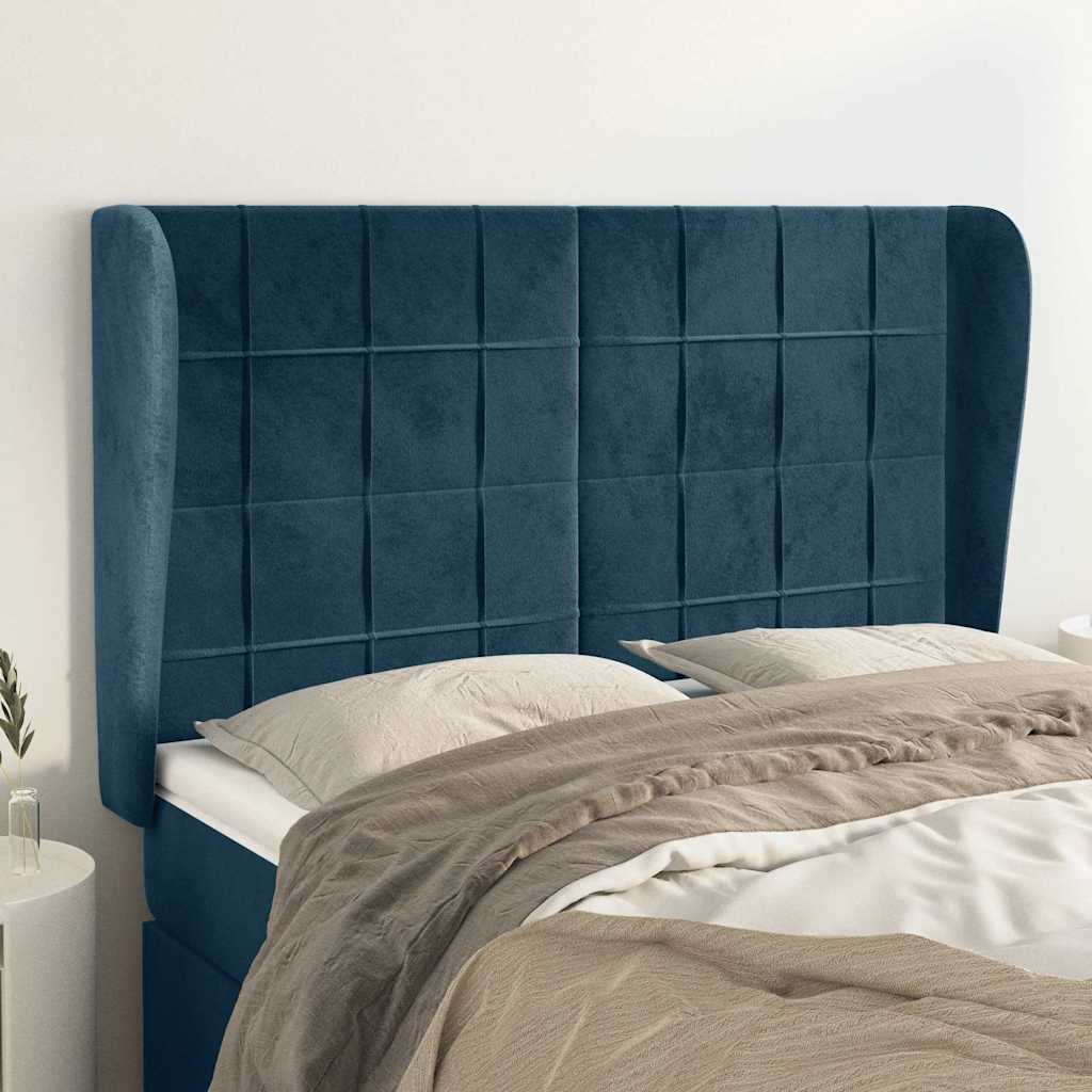 Vidaxl hoofdbord met randen 147x23x118 128 cm fluweel donkerblauw