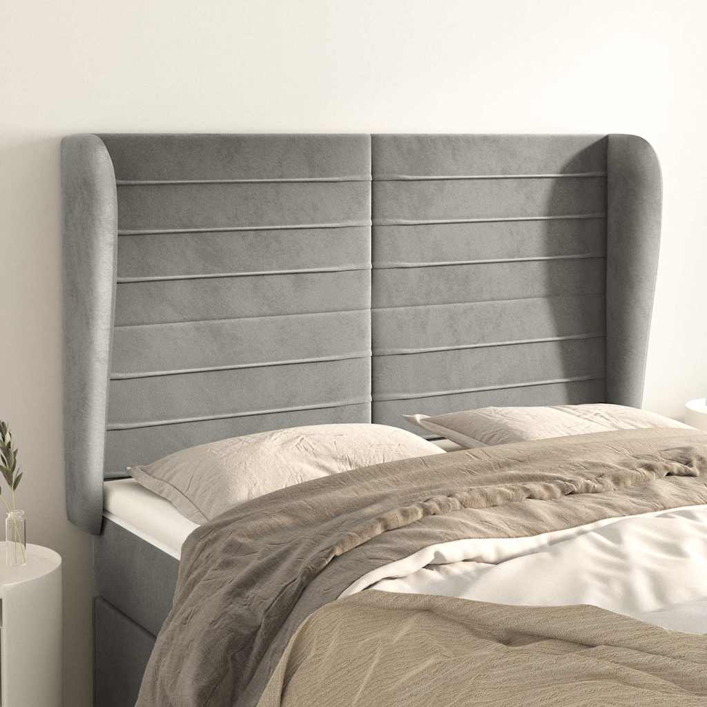 Vidaxl hoofdbord met randen 147x23x118 128 cm fluweel lichtgrijs