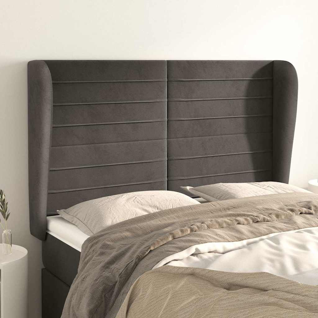 Vidaxl hoofdbord met randen 147x23x118 128 cm fluweel donkergrijs
