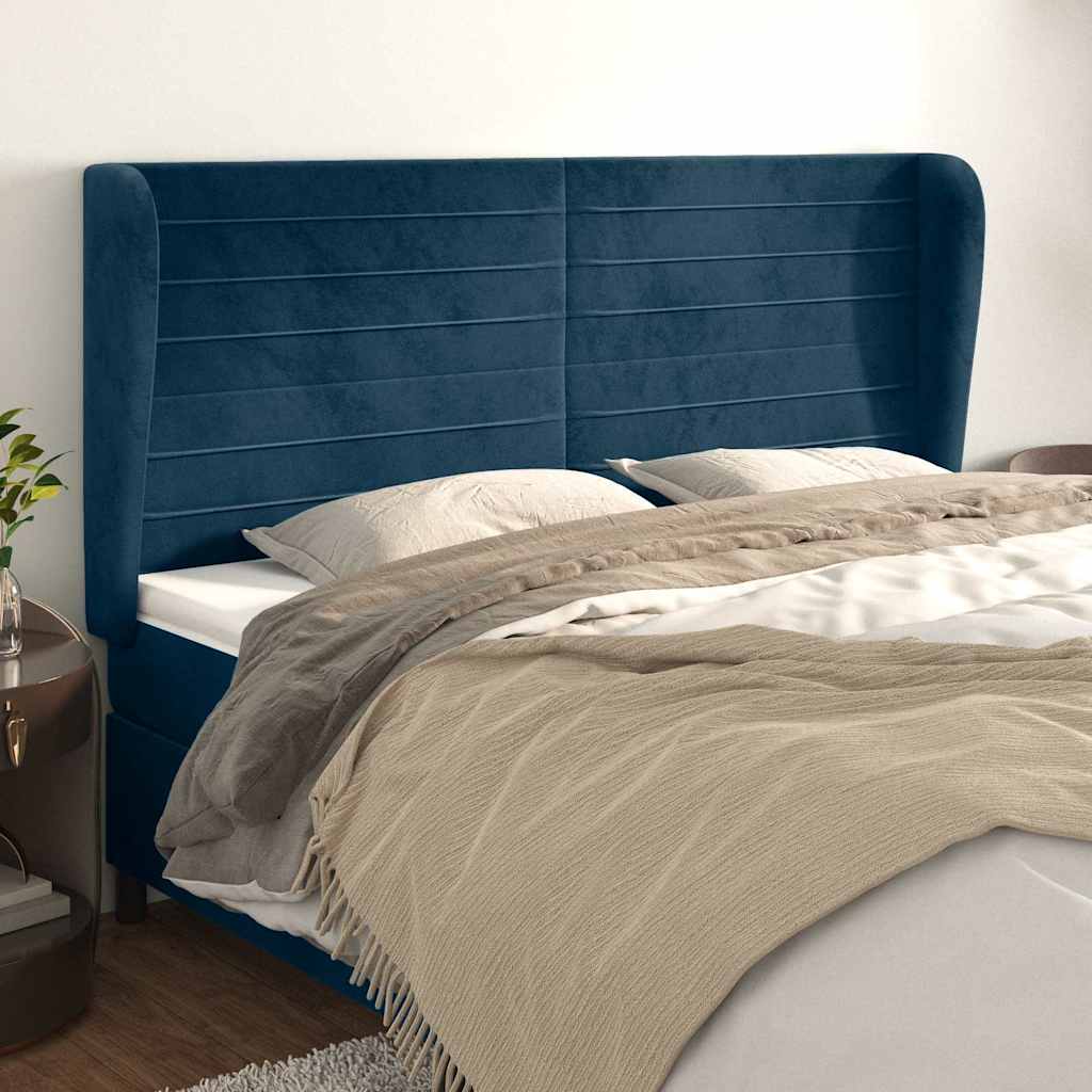 Vidaxl hoofdbord met randen 203x23x118 128 cm fluweel donkerblauw