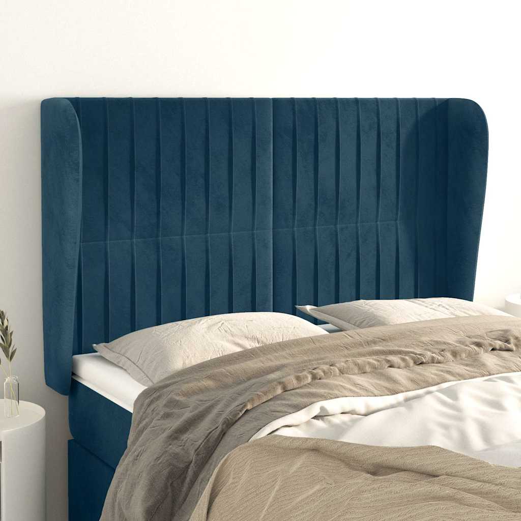Vidaxl hoofdbord met randen 147x23x118 128 cm fluweel donkerblauw
