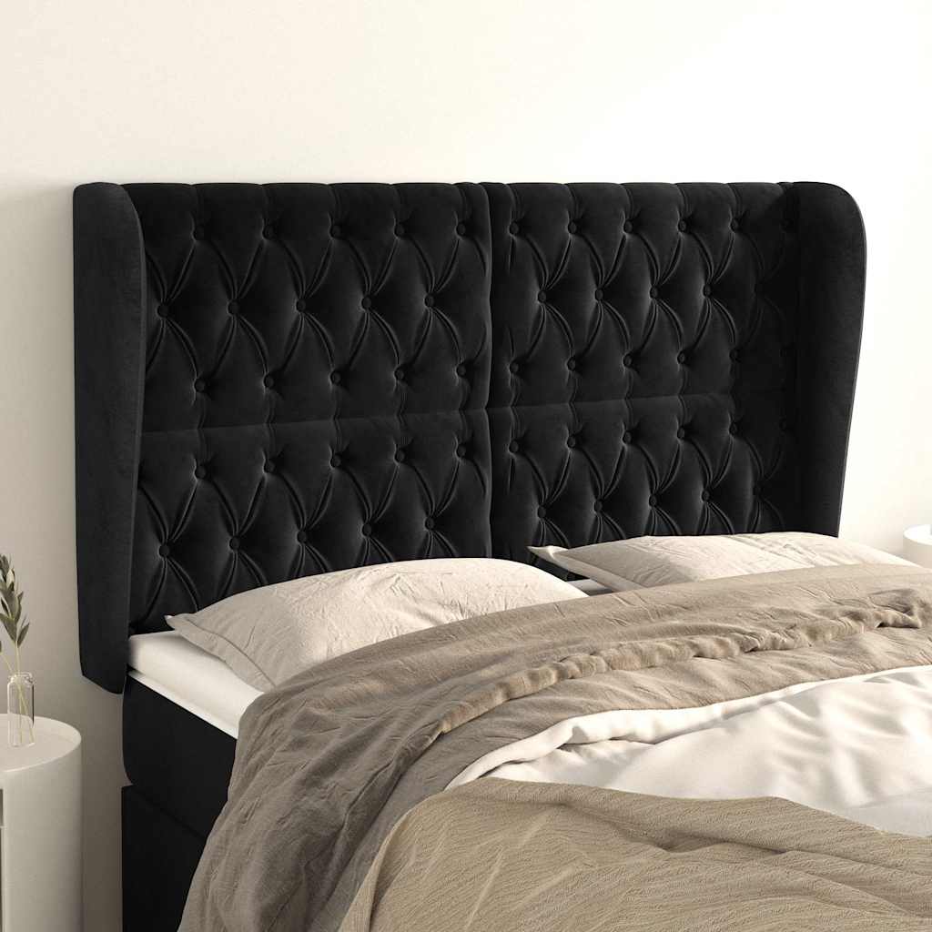 Vidaxl hoofdbord met randen 147x23x118 128 cm fluweel zwart
