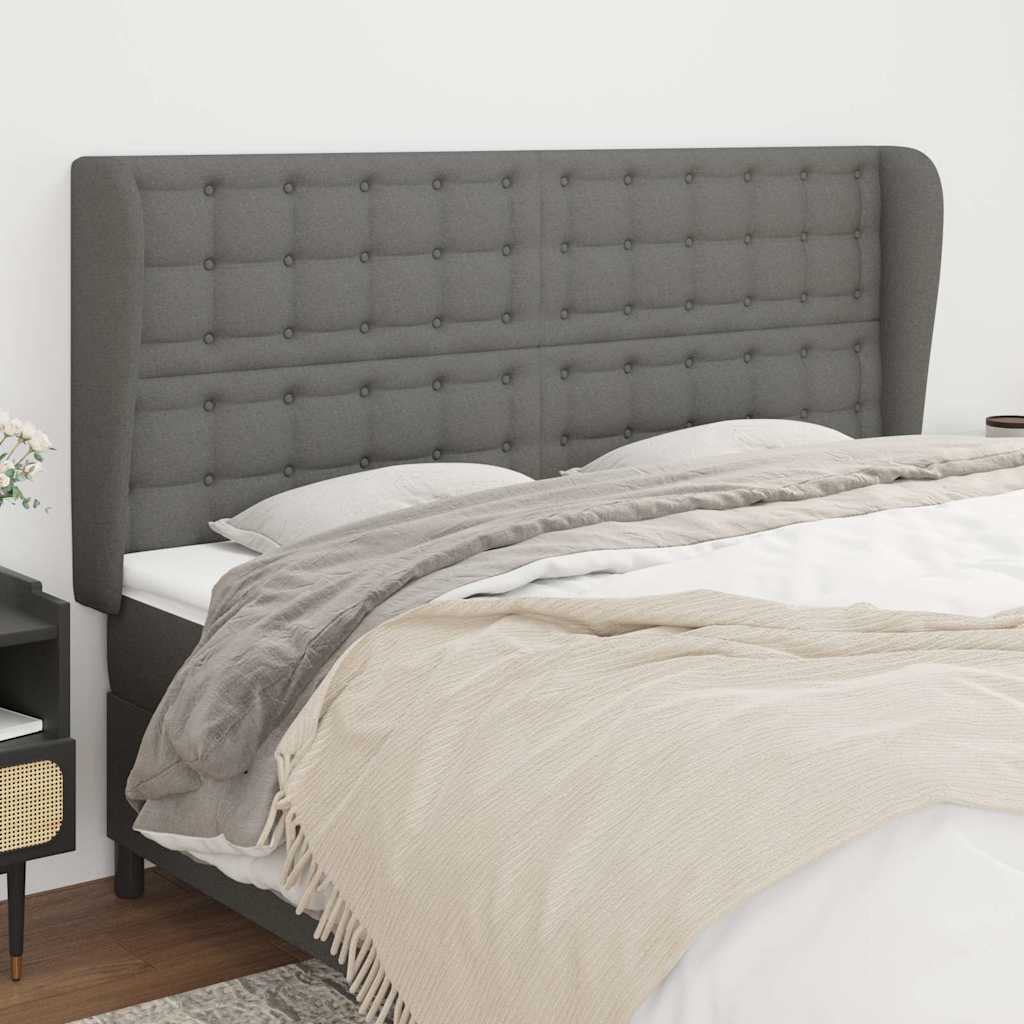 Vidaxl hoofdbord met randen 163x23x118 128 cm stof donkergrijs