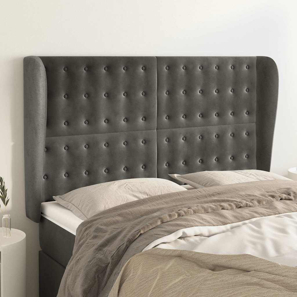 Vidaxl hoofdbord met randen 147x23x118 128 cm fluweel donkergrijs