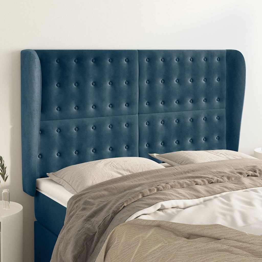 Vidaxl hoofdbord met randen 147x23x118 128 cm fluweel donkerblauw