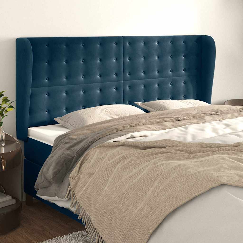Vidaxl hoofdbord met randen 163x23x118 128 cm fluweel donkerblauw