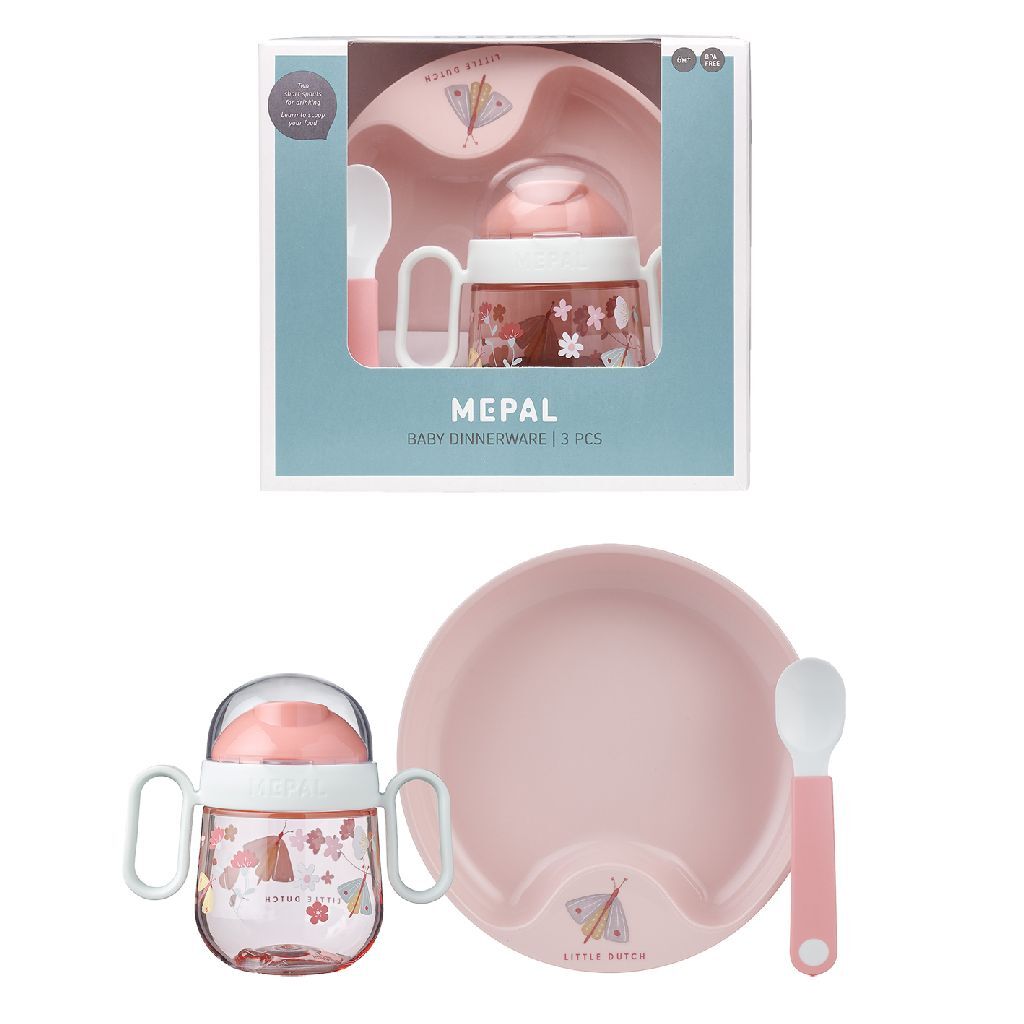Mepal Geschirr Little Dutch Flowers und Schmetterlinge 3-teilig rosa