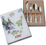 Present memories - kinderbestek - 4 delig - dino - zilverwit rvs
