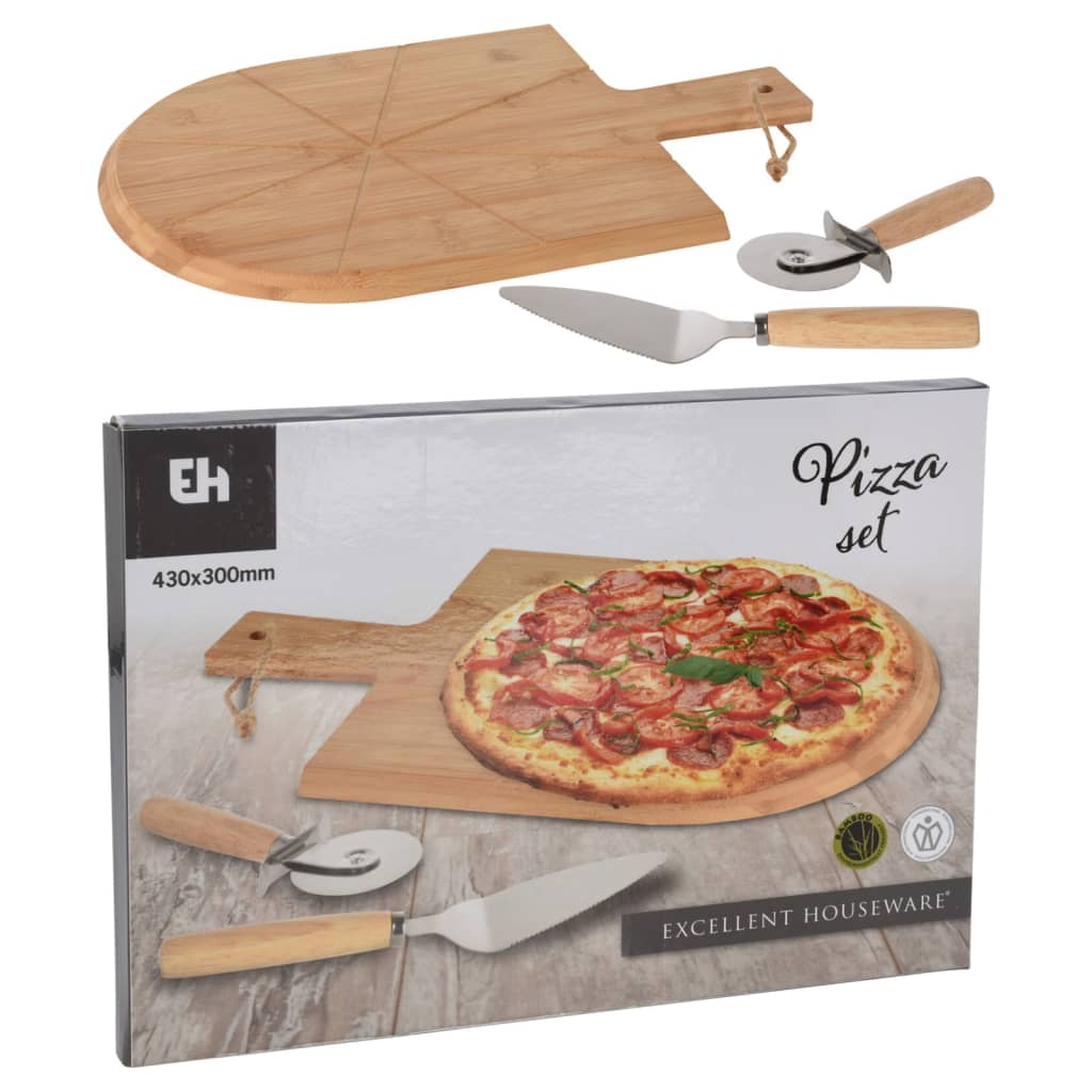 Exzellent Hausware Hausware 3-Deel Pizzasnijs Set 43x30 cm Bambus