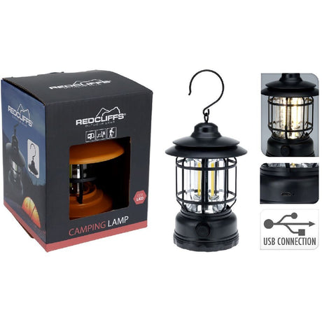 Redcliffs campinglamp usb oplaadbaar zwart