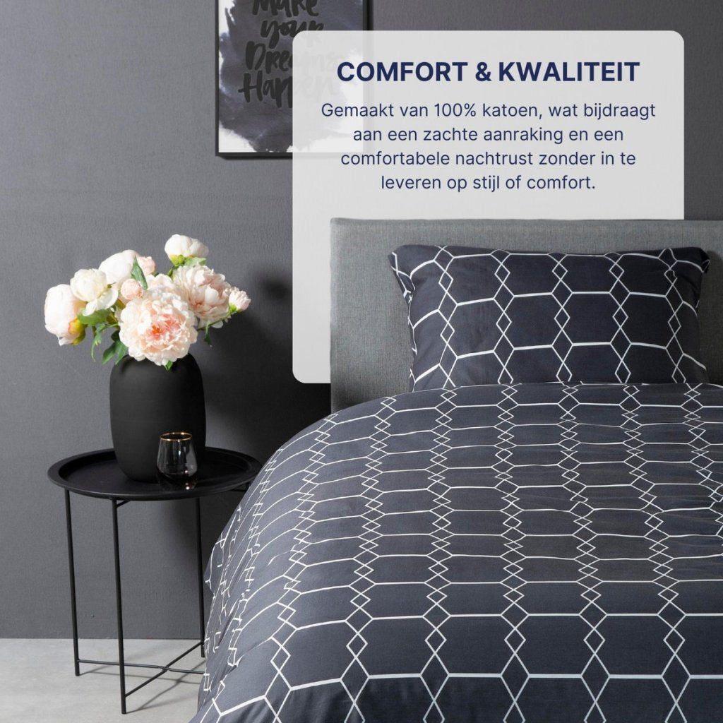 Ten Cate Baumwoll-Einzelbettbezug, 140 x 200, 220 cm, grafisches Anthrazit