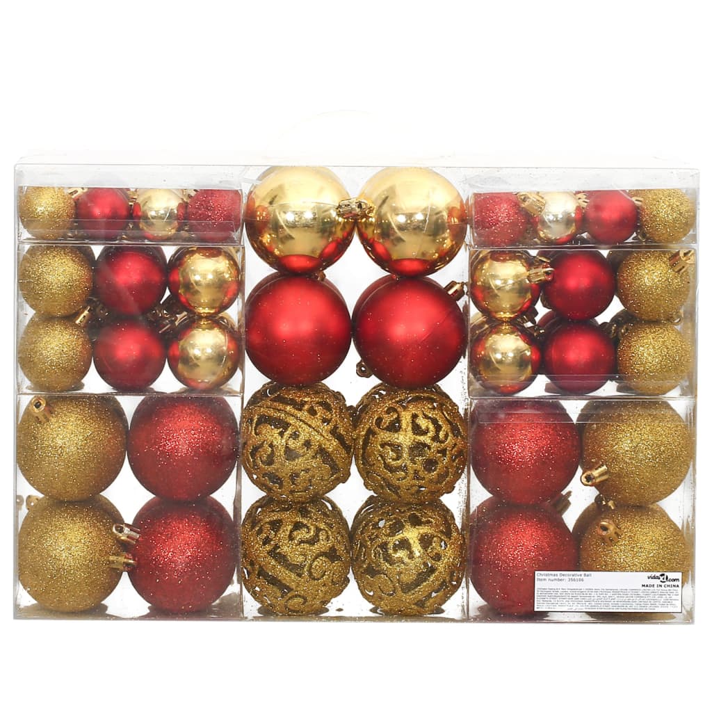 VidaXL Kerstballen 100 st 3 4 6 cm goudkleurig en wijnrood