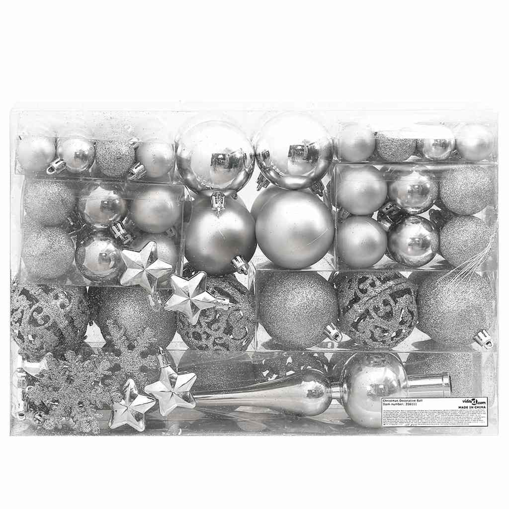 Vidaxl 111-teiliges Weihnachtskugel-Set aus Polystyrol, silberfarben