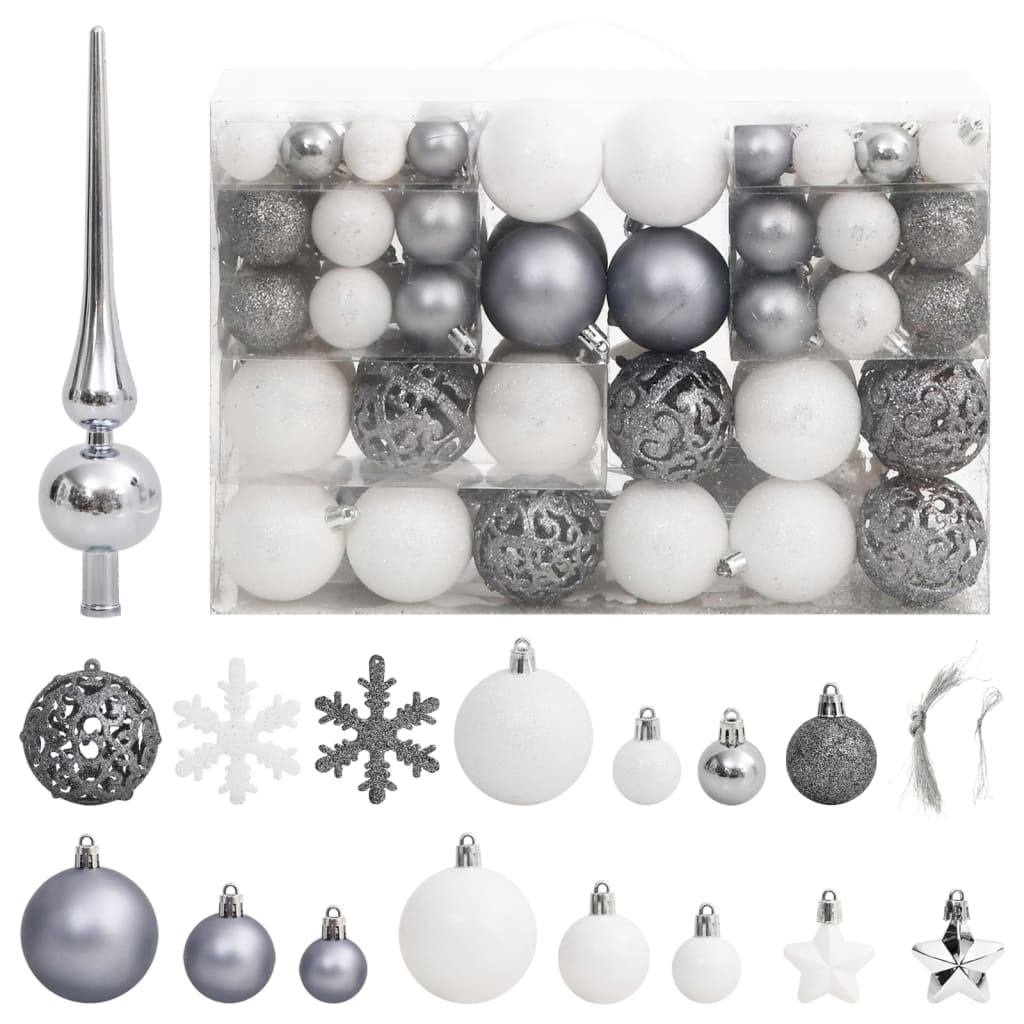 VIDAXL 111-TEIL-Weihnachtsball-Set Polystyrol weiß und grau