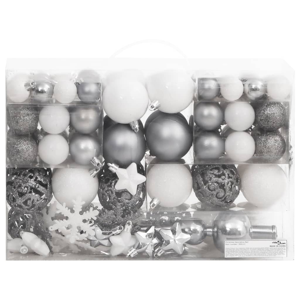 Vidaxl 111-Parts Ball de Noël Set polystyrène blanc et gris