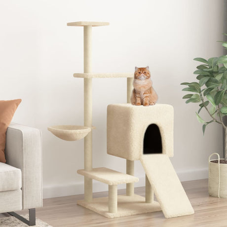 Vidaxl -Katzenmöbel mit Sisal -Kratzerpfosten 130,5 cm cremefarben -gerichtet