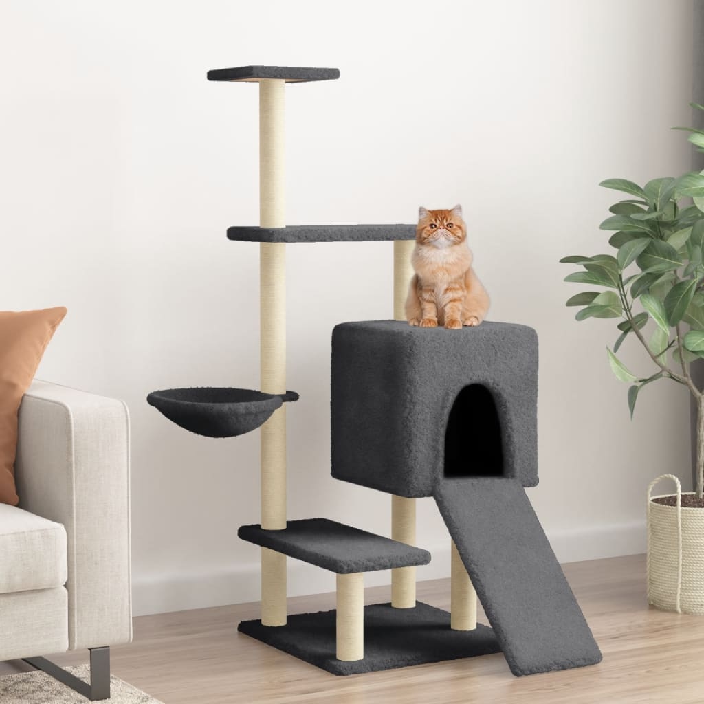 Muebles de gato de Vidaxl con postes de rascado de sisal 130.5 cm de gris oscuro