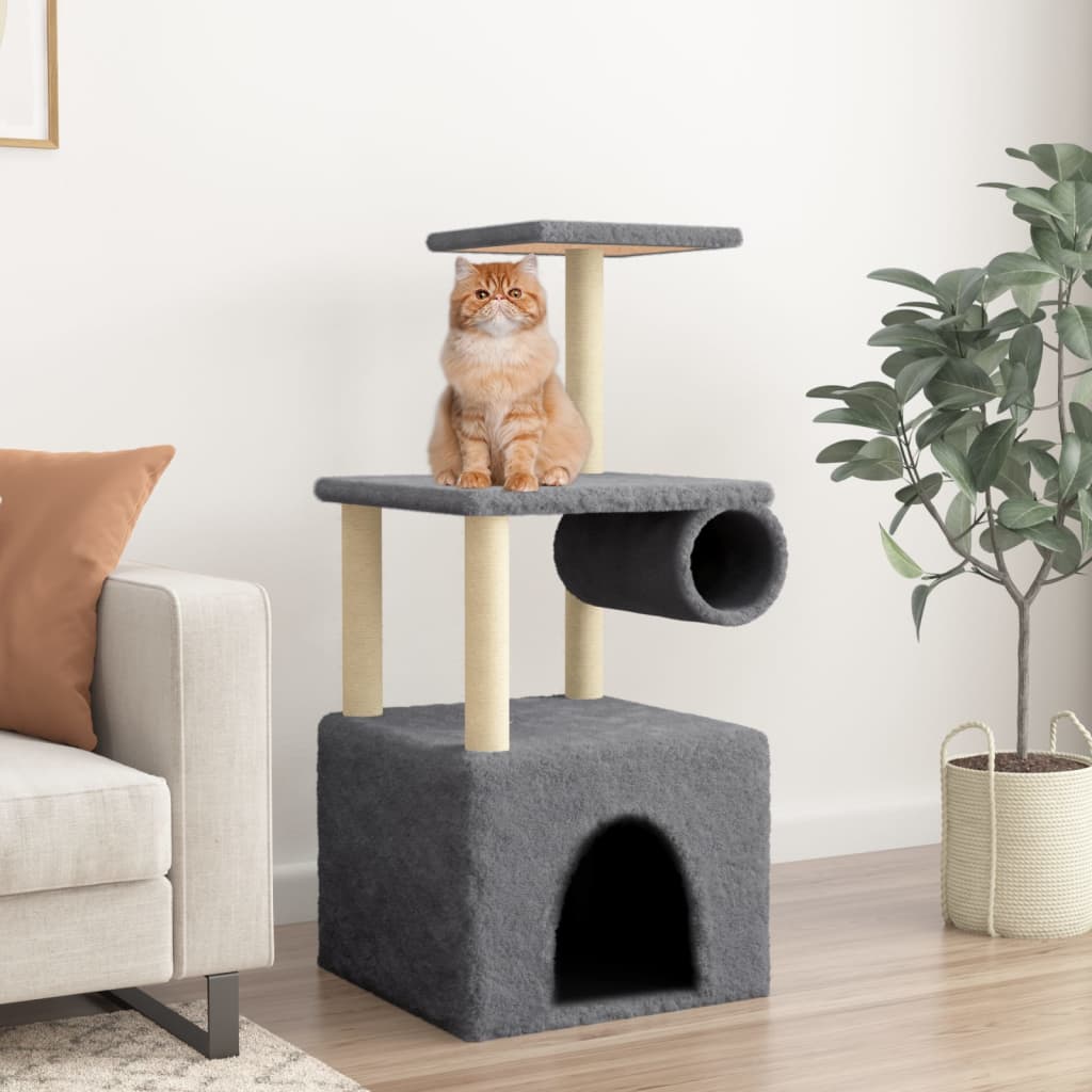 Muebles de gato de Vidaxl con postes de rascado de sisal 109.5 cm de gris oscuro