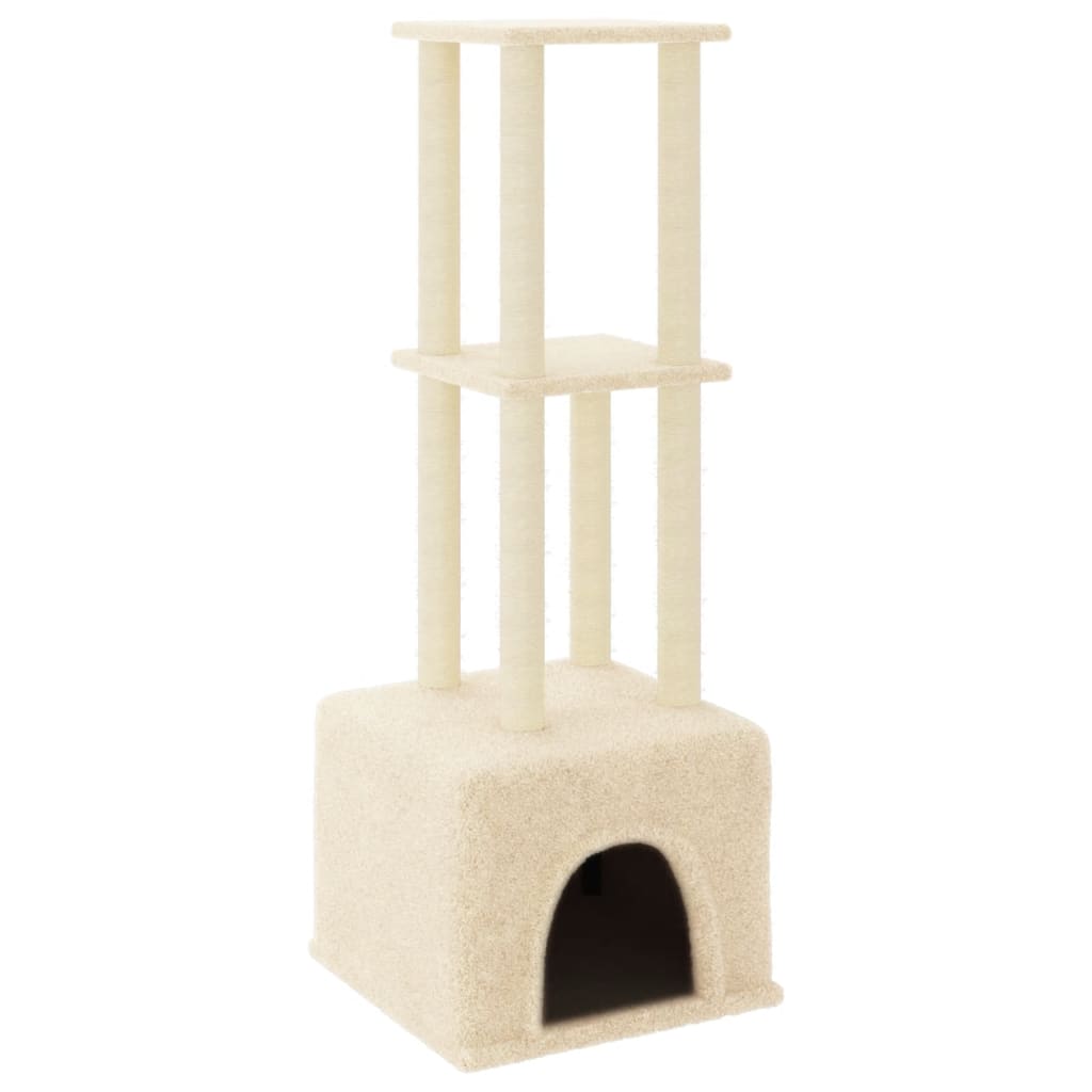 Muebles de gato de Vidaxl con postes de rascado de sisal 133.5 cm de crema