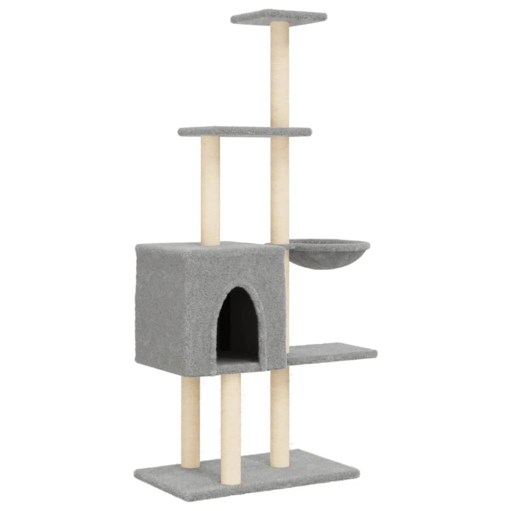 Muebles de gato de Vidaxl con postes de rascado de sisal 145 cm de gris claro