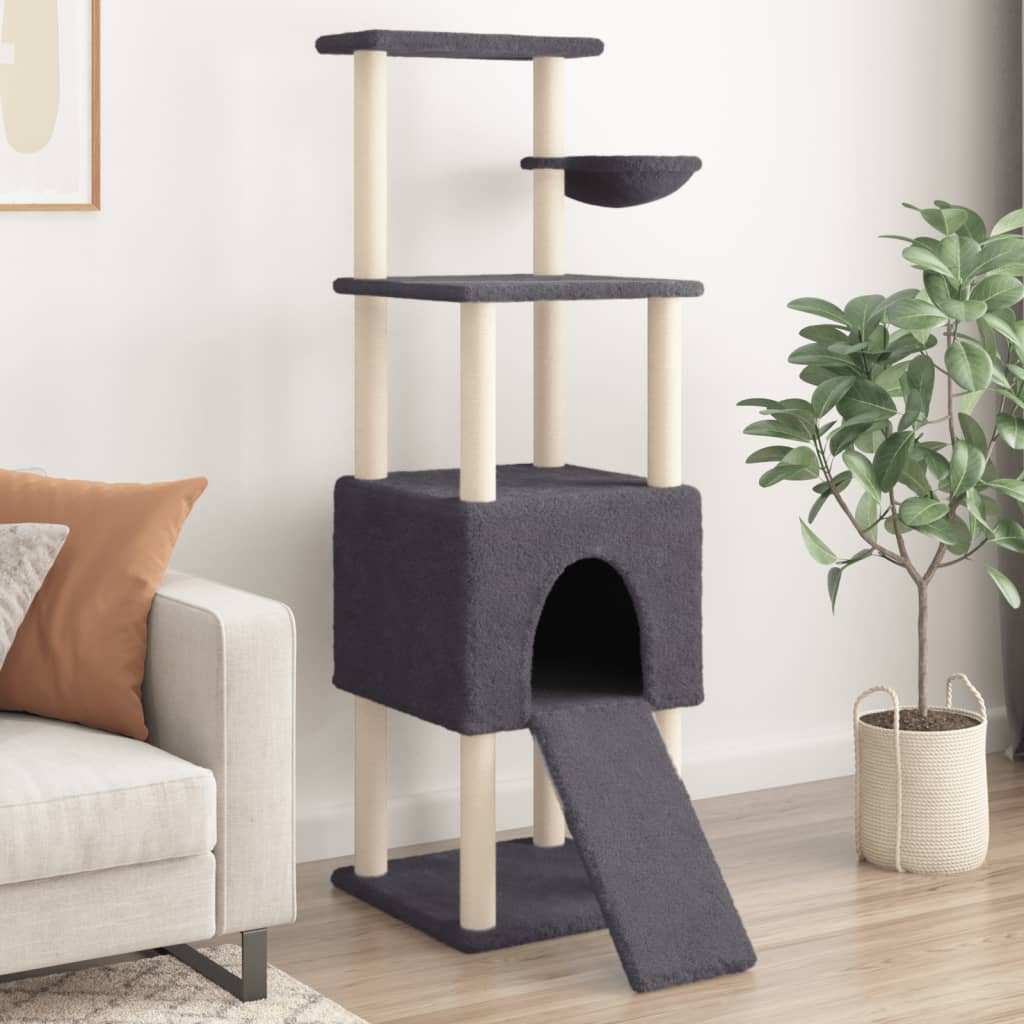 Vidaxl Katzenmöbel mit Sisal-Kratzstämmen 153 cm dunkelgrau