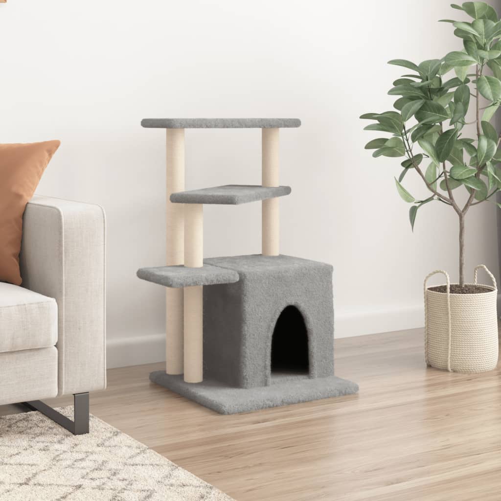 Muebles de gato de Vidaxl con postes de rascado de sisal 83.5 cm de gris claro