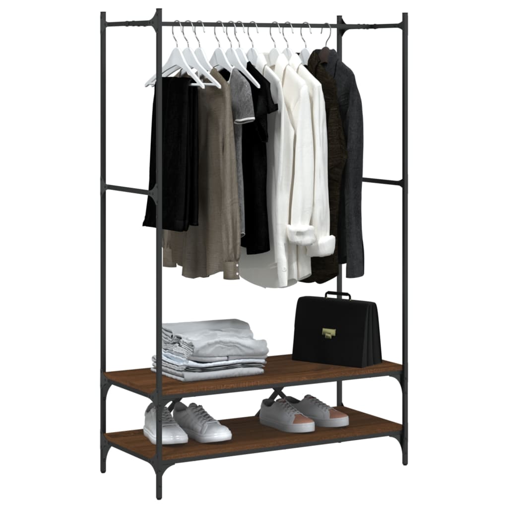 Vidaxl clothes rack with shelves processed wood brown oak color